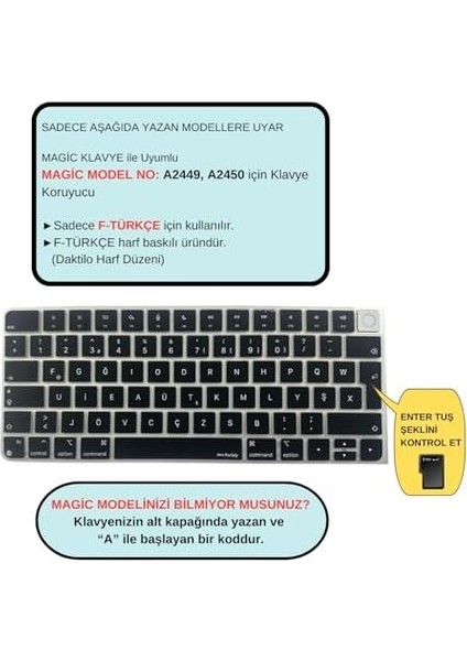 F Klavye Apple Magic Keyboard-3 Touchid'li A2449 A2450 Modeli ile Uyumlu Siyah