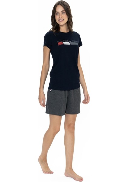 20004 Kadın Lacıvert Kısa Kollu Yuvarlak Yaka Şort Takım fiyatları