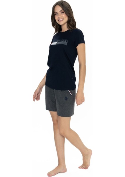 20004 Kadın Lacıvert Kısa Kollu Yuvarlak Yaka Şort Takım modelleri