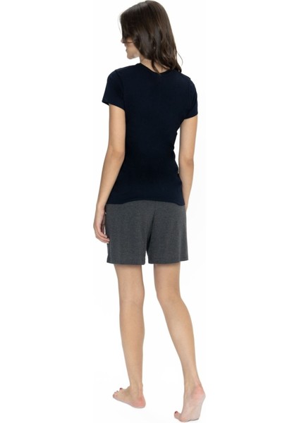 20004 Kadın Lacıvert Kısa Kollu Yuvarlak Yaka Şort Takım fırsatları