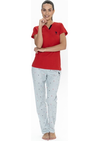 20060 Kadın Kırmızı Yarım Kollu Yarım Patlı Pijama Takımı