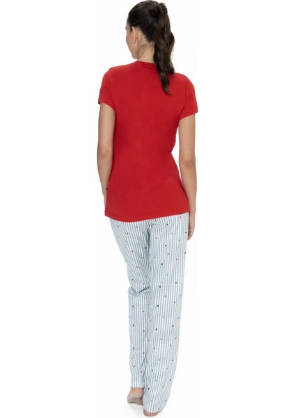 20060 Kadın Kırmızı Yarım Kollu Yarım Patlı Pijama Takımı fırsatları
