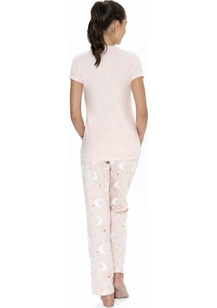 20075 Kadın Pembe Melanj Kısa Kollu Yuvarlak Yaka Pijama Takımı fırsatları