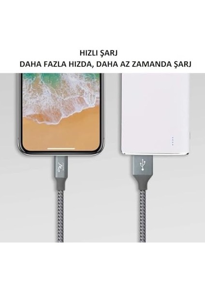 Naylon Örgülü (2'li Paket) Lightning Hızlı USB Veri Kablosu, Hızlı Şarj Kablosu, Iphone, Ipad Tablet Için, 91,44 Cm, 2'li Paket, Gri