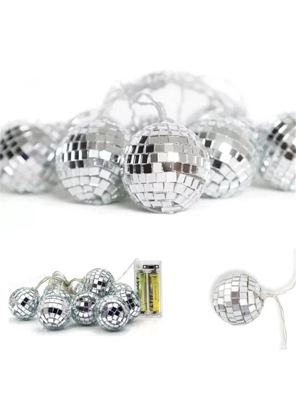 Mini Disko Topu Dekoratif Süsleme 10 Lu Led Zinciri Pilli Süs Led