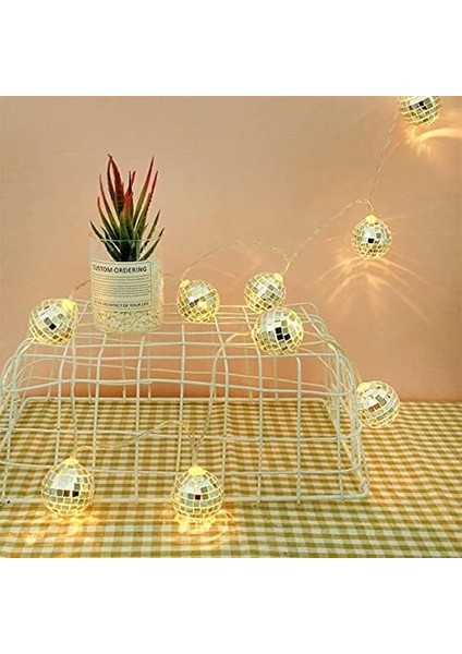 Mini Disko Topu Dekoratif Süsleme 10 Lu Led Zinciri Pilli Süs Led