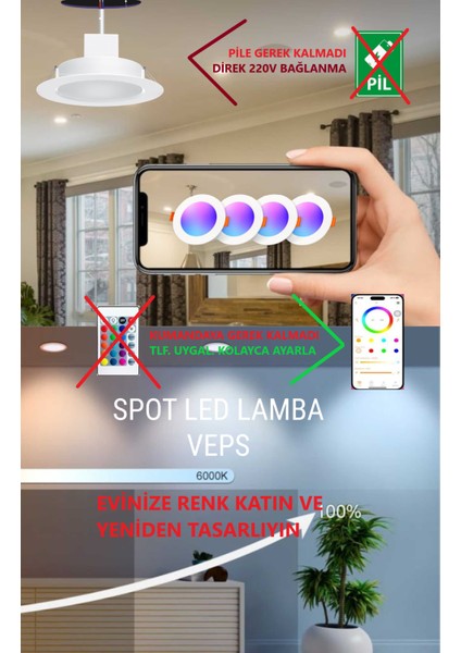 Spot Lamba, Benzersiz Çok Renkli , Bluetooth, Echo ''aleksa'' Özelikli. 68-85 mm