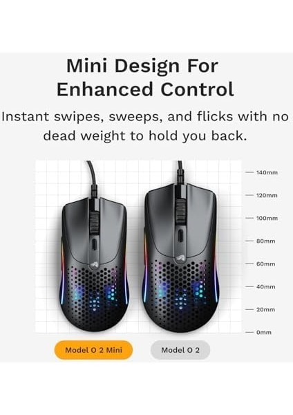 Model O 2 Mini Kablolu Siyah Oyuncu Faresi: Hafif 49 Gram, 26K Optik Sensör, 80 Milyon Tıklama, 6 Programlanabilir Düğme, Küçük Ellere Uygun Fare, Fps, Mmo, Moba, Battle Royal Faresi