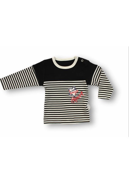 6-9 9-12 12-18 18-24 24-36 Ay Sport Baskılı Çizgili Uzun Kollu Sweatli 2li Erkek Bebek Takımı