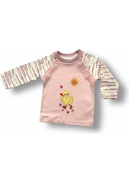 0-3 3-6 6-9 Ay Süslü Ördek Nakışlı Uzun Kollu Sweatli 2li Kız Bebek Takımı
