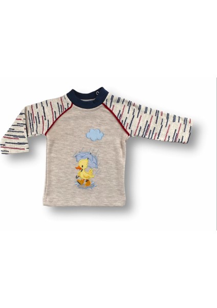 0-3 3-6 6-9 Ay Şemsiyeli Ördek Nakışlı Uzun Kollu Sweatli 2li Kız-Erkek Bebek Takımı