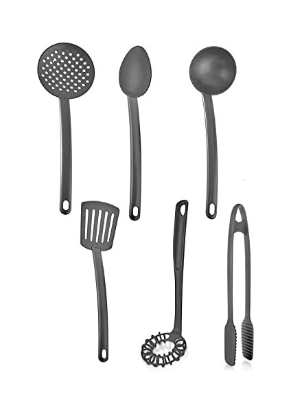 6'lı Mutfak Servis Seti, Plastik Kepçe, Kevgir, Kaşık, Spatula, Maşa, Çırpıcı, 6 Adet Mutfak Yemek Hazırlama Pişirme Servis Takımı