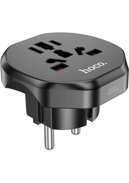 Polham 250V 10A Ultra Güçlü Akım Korumalı Amerikan ve Avrupa Tipi Priz Dönüştürücü, Isınmaz