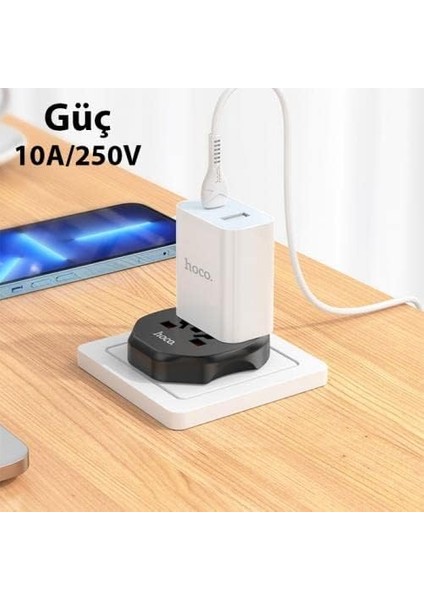 Polham 250V 10A Ultra Güçlü Akım Korumalı Amerikan ve Avrupa Tipi Priz Dönüştürücü, Isınmaz