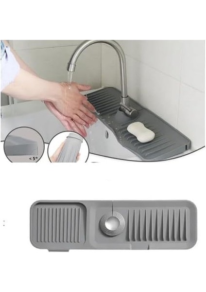 Home Musluk Matı, Eviye Matı,elastik Musluk Matı Su Tutucu Düzenleyici Kaydırmaz Taban Organizer Mutfak Banyo Lavabo,musluk Matı Silikon (Gri) fiyatları