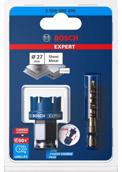Professional 1 x Expert Sheet Metal Delik Testeresi (Çelik Saclar, Paslanmaz Çelik Saclar, Çap 27 Mm, Darbeli Matkap Aksesuarı)