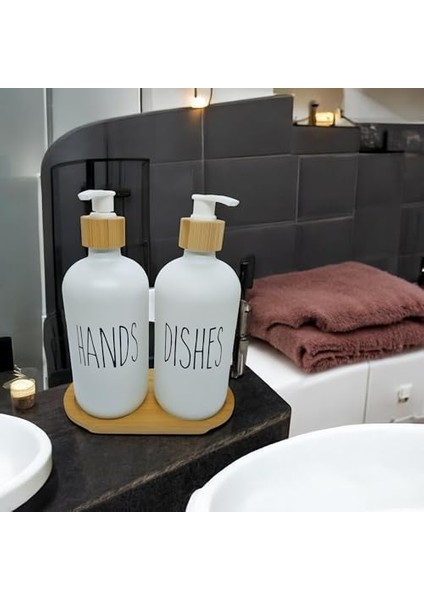 Bambu Kapaklı Cam Sıvı Sabunluk Seti 500 ml x 2 - Mutfak ve Banyo Için Pompalı Sabunluk, El ve Bulaşık Sabunu Için Şık ve Dayanıklı Tasarım, Çevre Dostu Cam ve Bambu modelleri