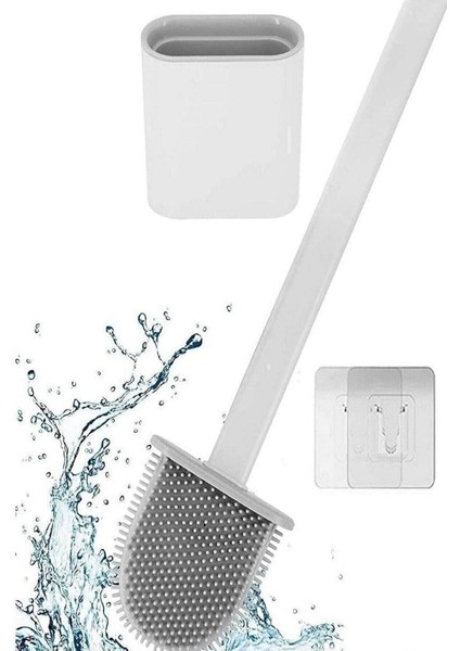 Home Duvara Yapıştırılabilir Silikon Wc Fırçası,ince Aralara Girebilir Silikon Klozet Fırçası (Beyaz)