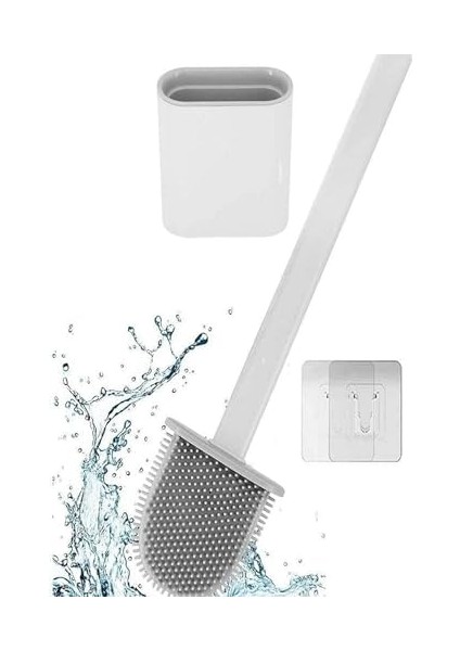 Home Duvara Yapıştırılabilir Silikon Wc Fırçası,ince Aralara Girebilir Silikon Klozet Fırçası (Beyaz)