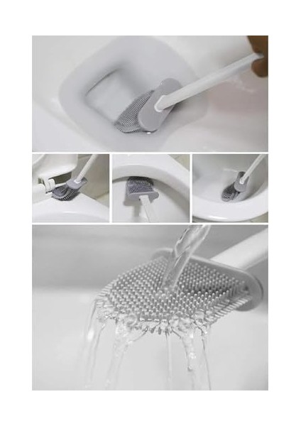 Home Duvara Yapıştırılabilir Silikon Wc Fırçası,ince Aralara Girebilir Silikon Klozet Fırçası (Beyaz)