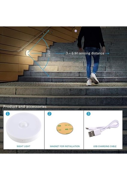 Sensörlü USB Şarjlı Lamba LED Işık Sensörlü Lamba Gece Lambası Hareket Sensörü LED Sensörlü Lamba