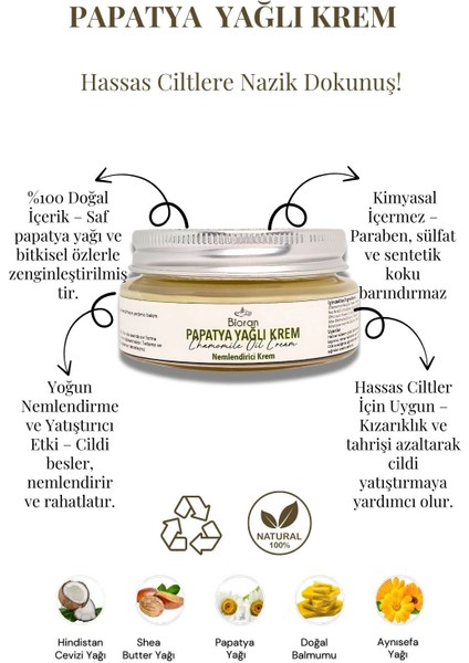 Papatya Yağlı Krem - %100 Doğal Nemlendirici ve Onarıcı Bakım 40 Ml.