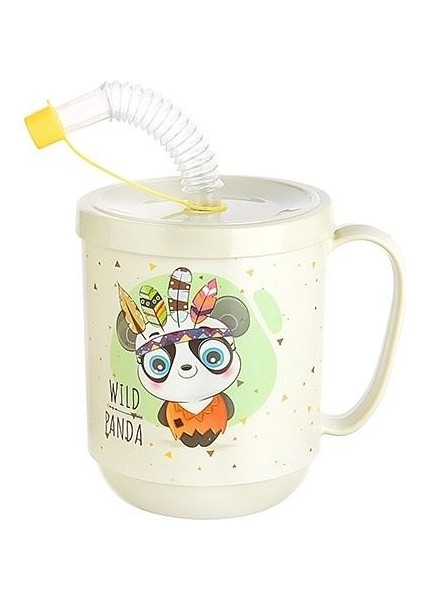 3 Adet Pipetli Çocuk İçecek Bardağı Desenli Bardak 350 ml