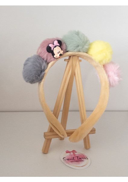 Renkli Ponponlu Çocuk Tacı Minnie Kadife Çocuk Taç fırsatları