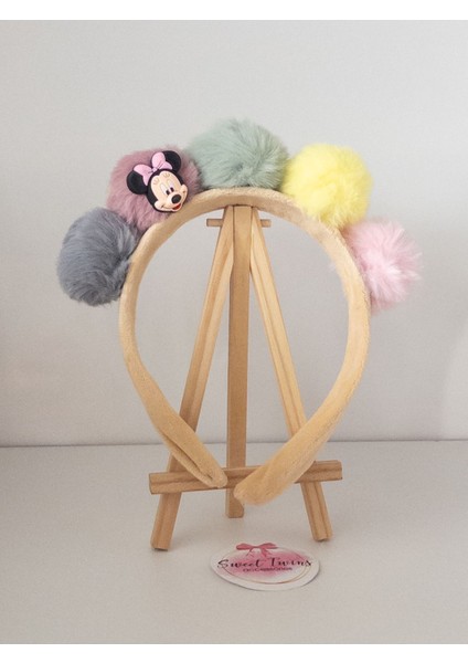 Renkli Ponponlu Çocuk Tacı Minnie Kadife Çocuk Taç indirimleri