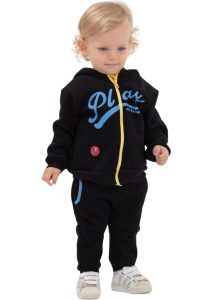 Play Baskılı Fermuarkı Kapüşonlu Erkek Takım