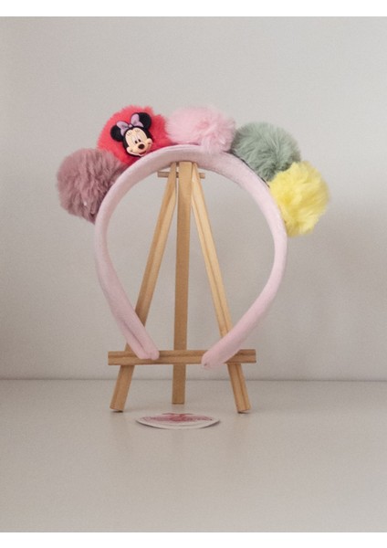 Renkli Ponponlu Çocuk Tacı Minnie Kadife Çocuk Taç