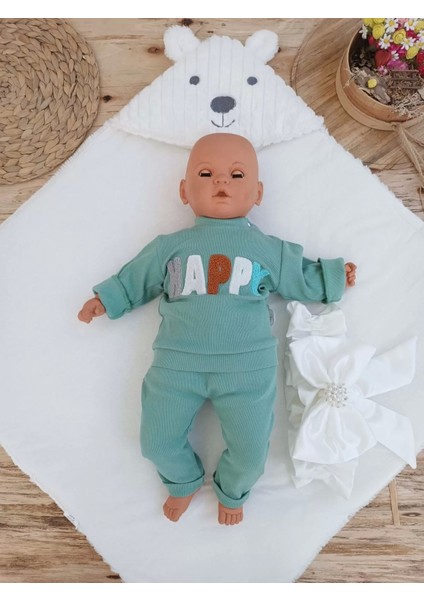 Yenidoğan Beyaz Wool Yün Kumaş Ayıcık Kulaklı Kundak Bebek Battaniyesi