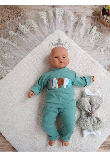 Yenidoğan Kuzulu Taç Nakış Güpürlü Fiyonklu Duvaklı Prizma Taş Unisex Kundak Bebek Battaniyesi