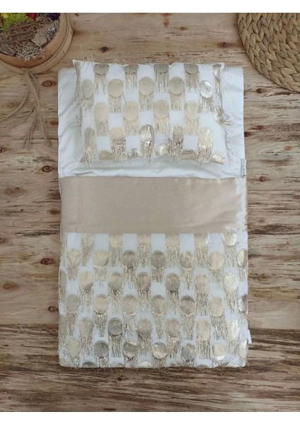 Yenidoğan Izmir Incisi Tül Işlemeli Pamuklu Fiyonklu Kundaklı Lüks 3lü Alt Açma Seti