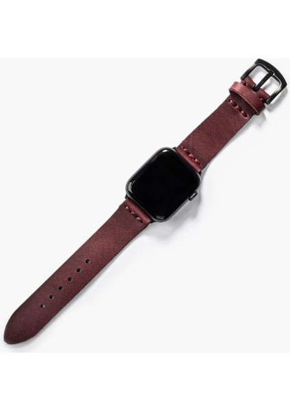 Tek Katlı Deri Apple Watch Kayışı - Mürdüm
