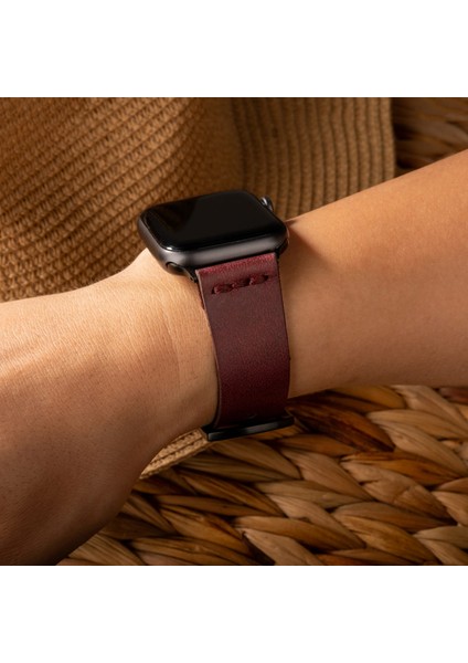 Tek Katlı Deri Apple Watch Kayışı - Mürdüm