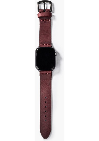 Tek Katlı Deri Apple Watch Kayışı - Mürdüm