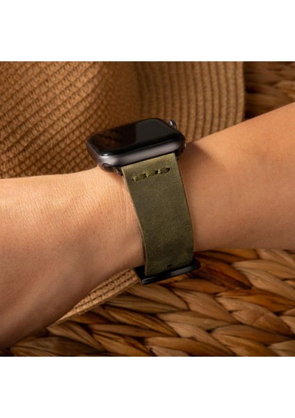 Tek Katlı Deri Apple Watch Kayışı - Yeşil