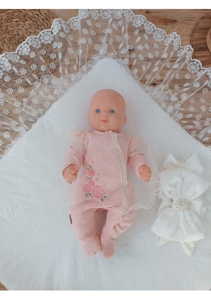 Yenidoğan Ay Işığı Papatya Dantelli Taşlı Fiyonk Bebek Battaniyesi Kundak
