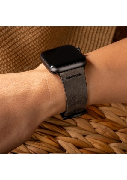 Tek Katlı Deri Apple Watch Kayışı - Antrasit