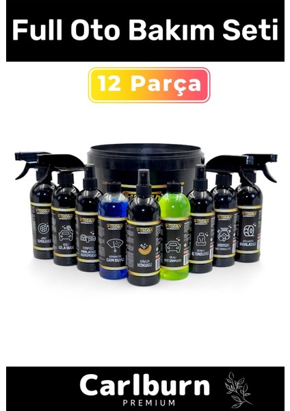 Premium 12 Parça Jant Lastik Cila Motor Iç Diş Yüzey Temizliği Bakımı Kovalı Full Oto Bakım Seti