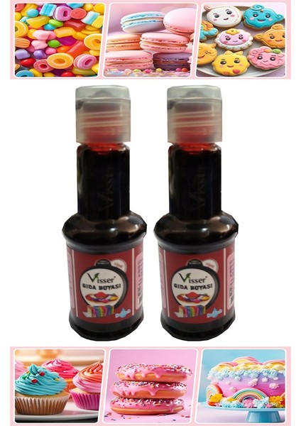 Gıda Boyası Sıvı 50 ml 2 Adet Su Bazlı Likit Renkli Sıvı Gıda Boyası Pasta Hamur Boyası Kek Fonda Yüksek Konsantre