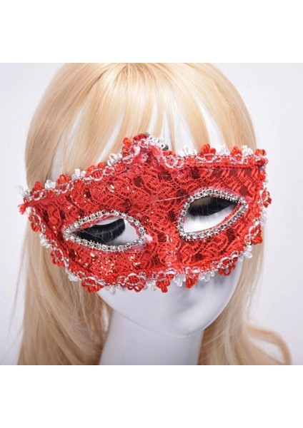 Kırmızı Renk Gözler Kristal Taşlı Dantelli Parti Maskesi 11X17 Cm fiyatları