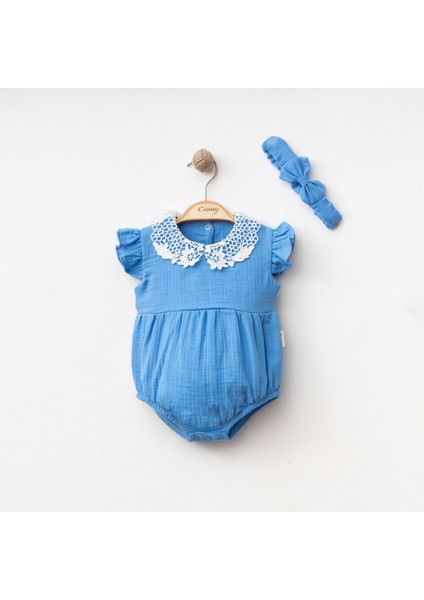 Mavi Dantel Yakalı Müslin Tulum