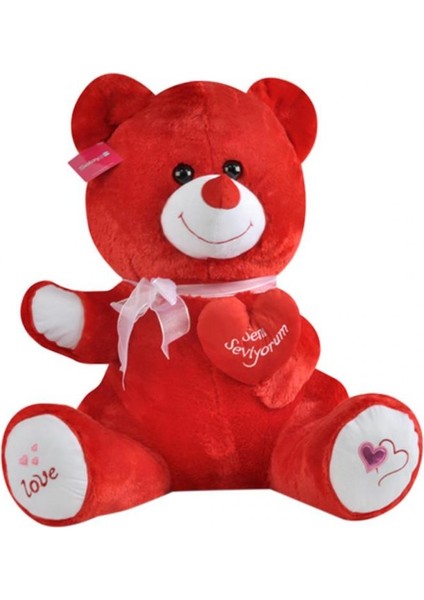 Tıkıl Ayı 57 cm Kırmızı Kalpli Peluş Ayı Sevgiliye Hediye