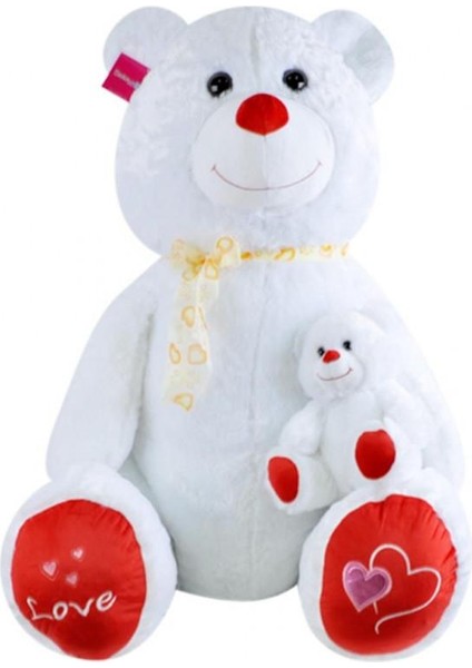 Gülen Yavrulu Ayı 95 cm Peluş Ayı Sevgiliye Hediye