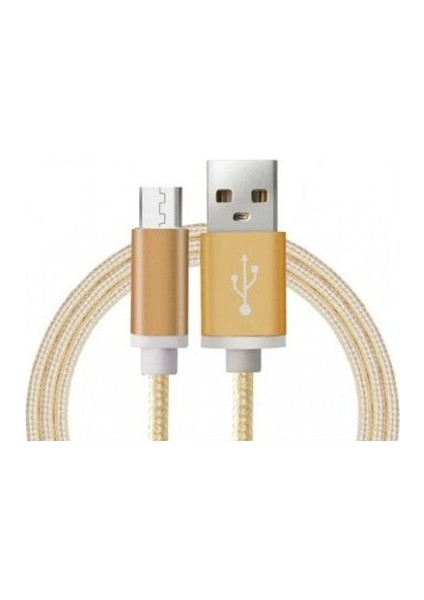 Android Örgü Şeklinde Renkli Çelik Şarj Data Kablosu - Gold