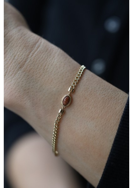 14 Ayar Altın Kahverengi Opal Detaylı Gurmet Bileklik