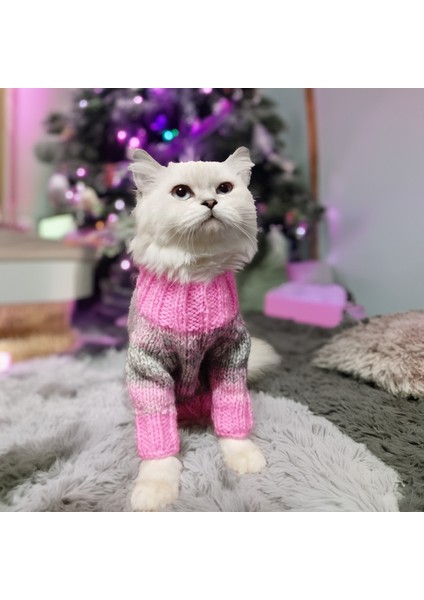 Kedi Köpek İçin Pembe Kırçıllı Kazak