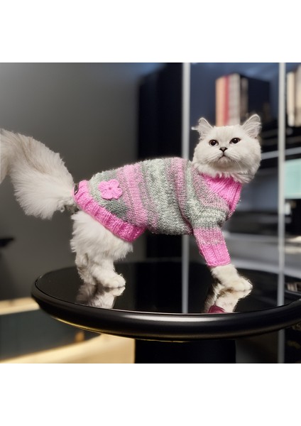 Kedi Köpek İçin Pembe Kırçıllı Kazak